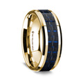 14K Yellow Gold Polished Beveled Edges Wedding Ring with Black and Dark Blue Carbon Fiber Inlay - 8 mm ~ (G65-146)