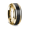 14K Yellow Gold Polished Beveled Edges Wedding Ring with Black Carbon Fiber Inlay - 8 mm ~ (G65-149)