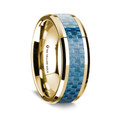14K Yellow Gold Polished Beveled Edges Wedding Ring with Blue Carbon Fiber Inlay - 8 mm ~ (G65-152)