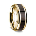 14K Yellow Gold Polished Beveled Edges Wedding Ring with Ebony Wood Inlay - 8 mm ~ (G65-160)