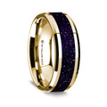 14K Yellow Gold Polished Beveled Edges Wedding Ring with Purple Goldstone Inlay - 8 mm ~ (G65-166)