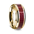 14K Yellow Gold Polished Beveled Edges Wedding Ring with Purpleheart Wood Inlay - 8 mm ~ (G65-167)