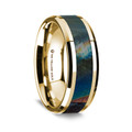 14K Yellow Gold Polished Beveled Edges Wedding Ring with Spectrolite Inlay - 8 mm ~ (G65-174)