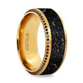 HYPERION Lava Inlaid 10K Yellow Gold Wedding Ring Polished Beveled Edges Set with Round Black Diamonds - 10 mm ~ (H65-235)