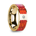 AGOTA Flat Polished 14K Yellow Gold with Red Opal Inlay & Diamond Setting - 8mm ~ (G65-205)