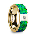 ALEXIS Flat Polished 14K Yellow Gold with Emerald Green and Sapphire Blue Opal Inlay & Diamond Setting - 8mm ~ (G65-223)