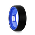 CASTOR Beveled Edges Black Titanium Ring with Brushed Center and Vibrant Blue Inside - 8 mm ~ (G65-637)