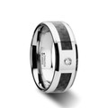 CAYMAN Tungsten Carbide Ring with Black Carbon Fiber and White Diamond Setting with Bevels - 8mm ~ (G65-638)