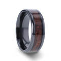 CERISE Redwood Inlaid Black Ceramic Ring with Beveled Edges - 8mm ~ (G65-645)