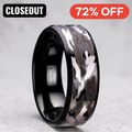 CONQUEST Beveled Black Tungsten Carbide Ring with Black and Gray Camo Pattern - 8mm ~ (G65-695)