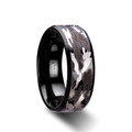 CONQUEST Beveled Black Tungsten Carbide Ring with Black and Gray Camo Pattern - 8mm ~ (G65-695)