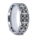 DEACON Flat Grooved Tungsten Ring with Engraved Intricate Cross Pattern - 8mm ~ (G65-730)