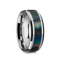 ESSENCE Beveled Tungsten Carbide Wedding Ring with Spectrolite Inlay Polished Finish - 8mm ~ (G65-904)