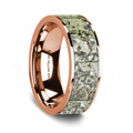 Flat Polished 14K Rose Gold Wedding Ring with Green Dinosaur Bone Inlay - 8 mm ~ (G65-943)