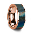 Flat Polished 14K Rose Gold Wedding Ring with Spectrolite Inlay - 8 mm ~ (G65-949)