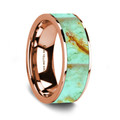 Flat Polished 14K Rose Gold Wedding Ring with Turquoise Inlay - 8 mm ~ (G65-950)