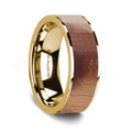 Flat Polished 14K Yellow Gold Men's Wedding Band with Olive Wood Inlay - 8 mm ~ (G65-952)