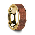 Flat Polished 14K Yellow Gold Men's Wedding Ring with Orange Goldstone Inlay - 8 mm ~ (G65-953)