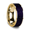 Flat Polished 14K Yellow Gold Wedding Ring with Purple Goldstone Inlay - 8 mm ~ (G65-960)
