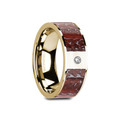 GAIA Flat Polished 14K Yellow Gold Red Dinosaur Bone & White Diamond Setting - 8mm ~ (G65-988)