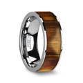 OLIVASTER Olive Wood Inlaid Flat Tungsten Carbide Ring with Polished Edges - 8mm ~ (H65-101)