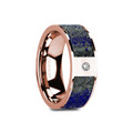 GALLUS Flat Polished 14K Rose Gold with Blue Lapis Lazuli Inlay with White Diamond Setting - 8mm ~ (H65-105)