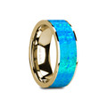 GANYMEDE Flat Polished 14K Yellow Gold with Blue Opal Inlay - 8mm  ~ (H65-108)