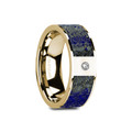 GENE Flat Polished 14K Yellow Gold with Blue Lapis Lazuli Inlay & White Diamond Setting - 8mm  ~ (H65-119)