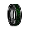 GIOVANNI Mens Polished Finish Black Ceramic Beveled Wedding Band with Green Goldstone Inlay - 8mm ~ (H65-128)