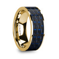 GREGOR  Men's Polished 14K Yellow Gold Flat Wedding Ring with Blue & Black Carbon Fiber Inlay - 8mm ~ (H65-138)