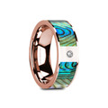 GRETAL Flat Polished 14K Rose Gold Mother of Pearl Inlay & White Diamond Setting - 8mm ~ (H65-141)