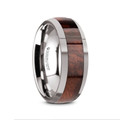 GROVE Mens Tungsten Polished Edges Domed Wedding Ring with Redwood Inlay - 8mm ~ (H65-148)