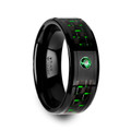 HADAR Black Ceramic Ring with Black and Green Carbon Fiber and Green Emerald Setting - 8mm ~ (H65-149)
