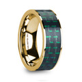 HALI Black & Green Carbon Fiber Inlaid 14K Yellow Gold  Men's Wedding Ring with Polished Finish - 8mm ~ (H65-151)