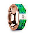 HERCULES  Men's Polished 14K Rose Gold & Green-Blue Opal Inlay Wedding Ring with Diamond - 8mm ~ (H65-181)