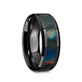 IRIDESCENCE Black Ceramic Spectrolite Inlay Polished Finish Wedding Band with Beveled Edges - 8mm ~ (H65-256)