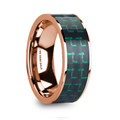 ISADORIOS  Men's Polished 14K Rose Gold Flat Ring with Black & Green Carbon Fiber Inlay - 8mm ~ (H65-261)