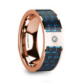 KYROS Polished 14K Rose Gold Diamond Wedding Ring with Blue & Black Carbon Fiber Inlay - 8mm ~ (H65-336)