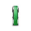 LAWRENCE Tungsten Carbide Bevel Edged Mens Ring with Sparkling Green Inlay - 8mm ~ (H65-358)