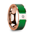 LEANDROS Polished 14K Rose Gold & Textured Green Inlaid  Men's Wedding Ring with Diamond Accent - 8mm ~ (H65-362)
