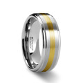 LONDON Raised Brushed Tungsten Carbide Ring with Gold Inlay - 8 mm ~ (H65-383)