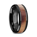 LUGANO Olive Wood Inlaid Black Ceramic Ring with Bevels - 8mm  ~ (H65-392)