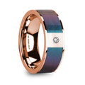 LUKAS 14K Polished Rose Gold Wedding Ring with Blue & Purple Color Changing Inlay & Diamond - 8mm ~ (H65-393)