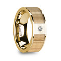 METIS  Men's Polished 14K Yellow Gold Wedding Band with Ash Wood Inlay & Diamond - 8mm ~ (H65-526)