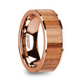 MILOS Polished Flat 14K Rose Gold  Men's Wedding Ring with Red Oak Wood Inlay - 8mm ~ (H65-541)