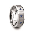 NAUTILUS Tungsten Satin Finished Center Polished Beveled Edges Mens Wedding Band with 3 Blue Sapphires -  8mm ~ (H65-591)