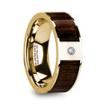 PANTHERAS Polished 14K Yellow Gold  Men's Wedding Band with Black Walnut Inlay & Diamond - 8mm ~ (H65-694)