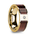 PHOCAS 14K Yellow Gold  Men's Polished Wedding Band with Red Wood Inlay & Diamond - 8mm ~ (H65-738)