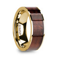 PHOIBOS  Men's 14K Yellow Gold Flat Wedding Ring with Red Wood Inlay - 8mm ~ (H65-743)