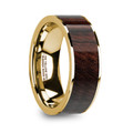 SOLON 14K Yellow Gold & Bubinga Wood Inlaid  Men's Flat Wedding Ring with Polished Finish - 8mm ~ (H65-939)